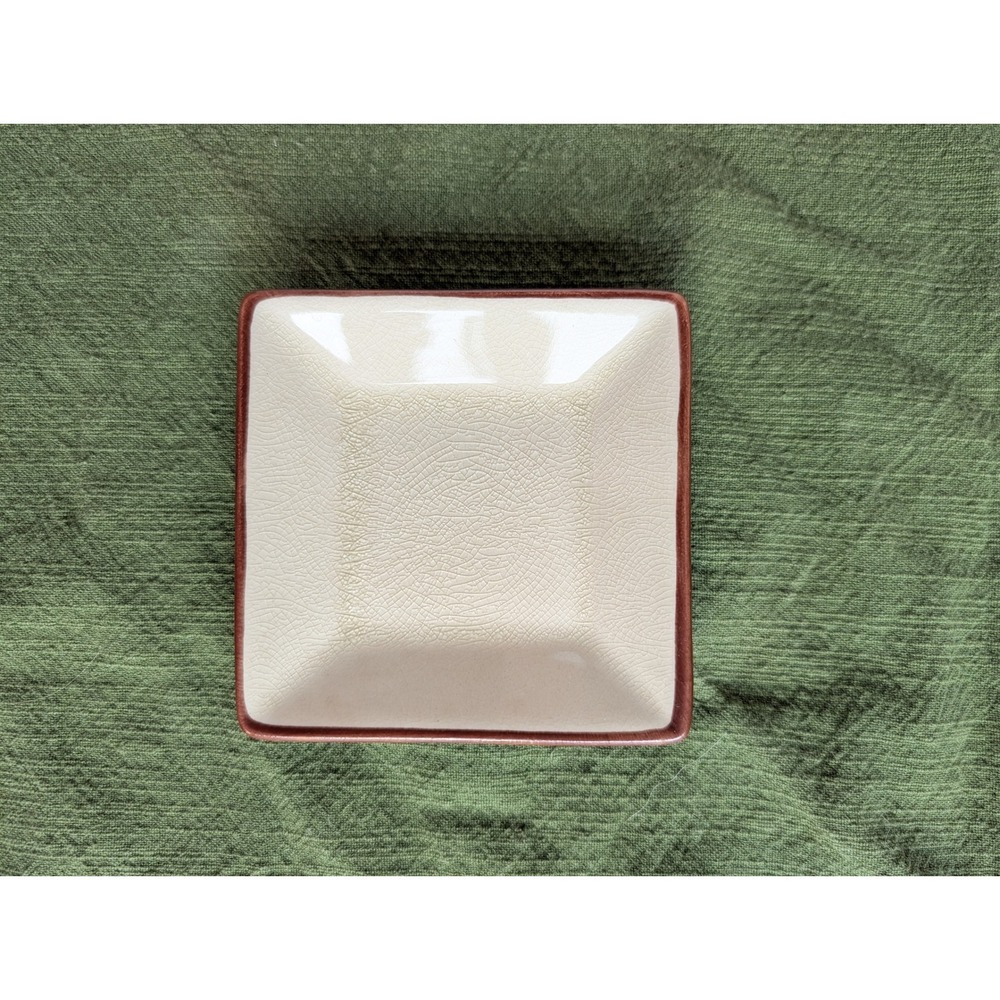 Pier 1 Imports Square Crackle Glaze Trinket Dish Trinket Tray Brown Cream